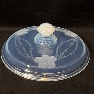 Antique 1920s Fry Ovenglass Round Etched Casserole Lid Pearl Opalescent 1938-7-D